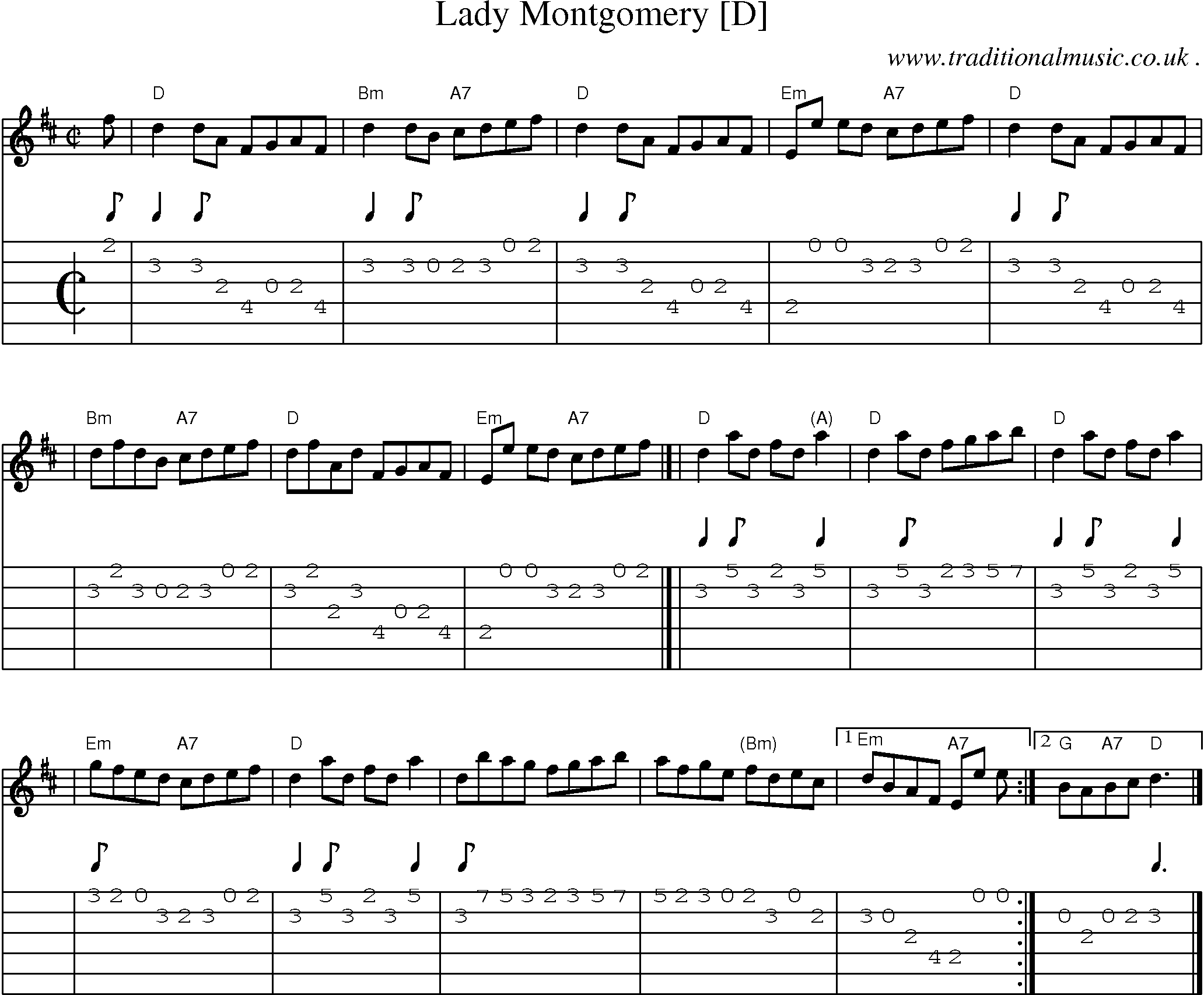 Sheet-music  score, Chords and Guitar Tabs for Lady Montgomery [d]